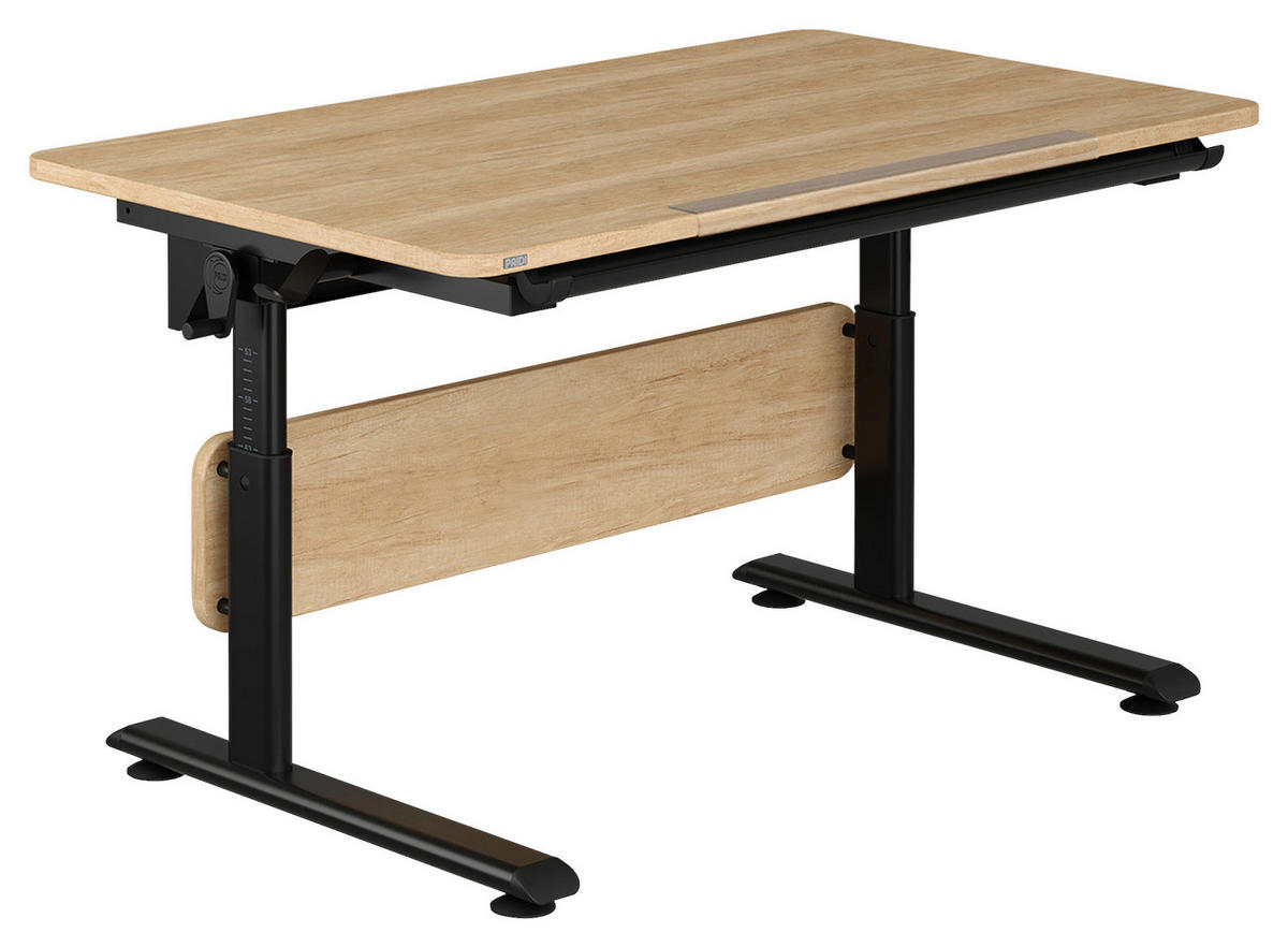 JUGENDSCHREIBTISCH 120/70/53-79 cm höhenverstellbar, in verschiedenen Holz-Dekoren erhältlich  - Eichefarben/Schwarz, KONVENTIONELL, Holzwerkstoff/Metall (120/70/53-79cm) - Paidi