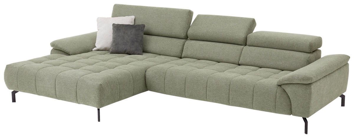 ECKSOFA in Webstoff Grün  - Schwarz/Grün, Design, Textil/Metall (190/329cm) - Beldomo Style