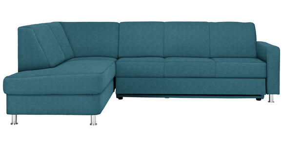 ECKSOFA in Flachgewebe Blau 198/256 cm - Chromfarben/Blau, Design, Textil/Metall (198/256cm) - Xora