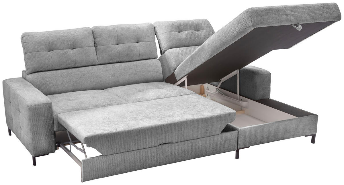 ECKSOFA in Struktur Grau  - Schwarz/Grau, Design, Textil/Metall (255/176cm) - Livetastic
