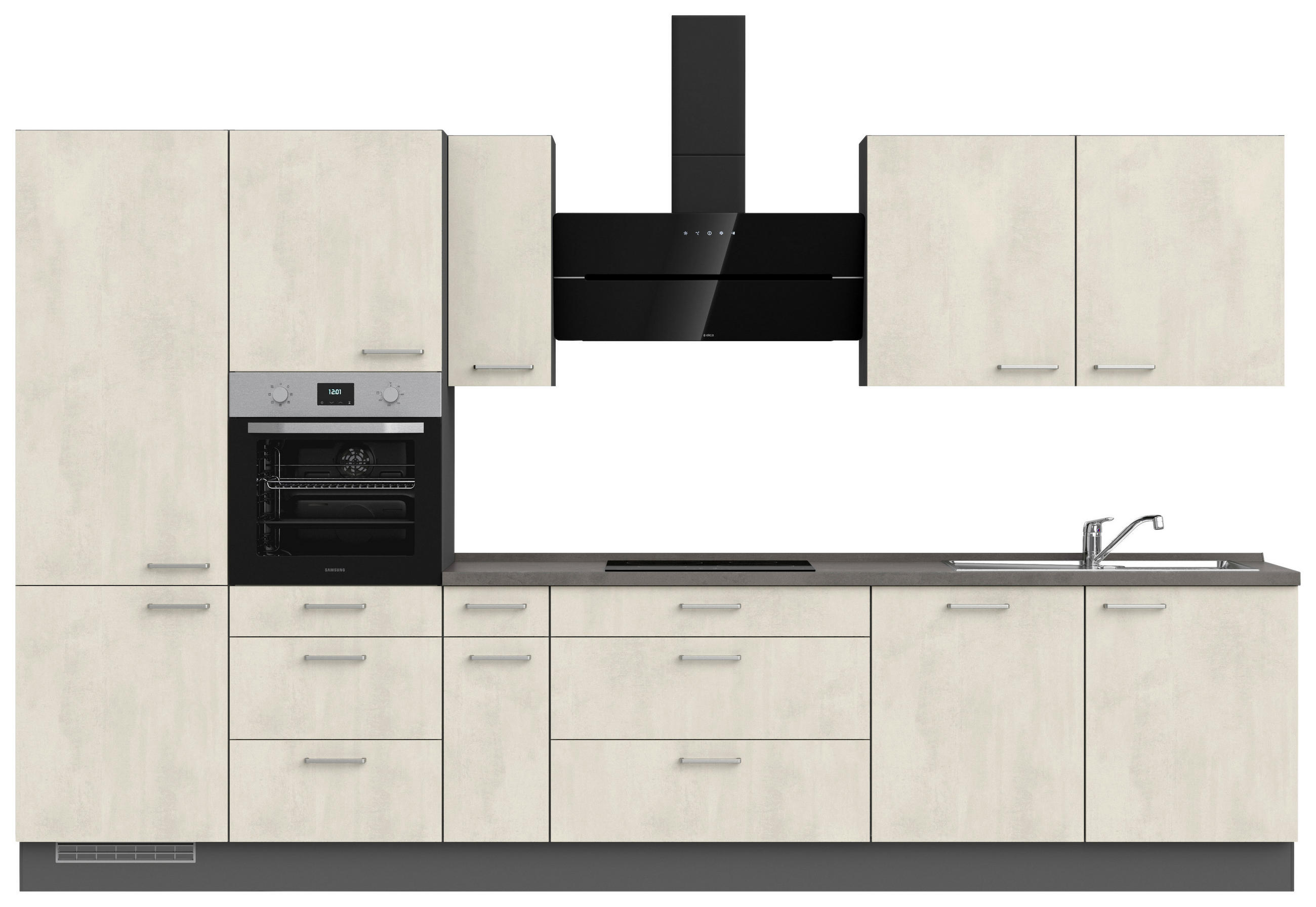 KÜCHENBLOCK 360 cm   in Weiß, Schieferfarben  - Schieferfarben/Edelstahlfarben, MODERN, Holzwerkstoff/Metall (360cm) - Nobilia