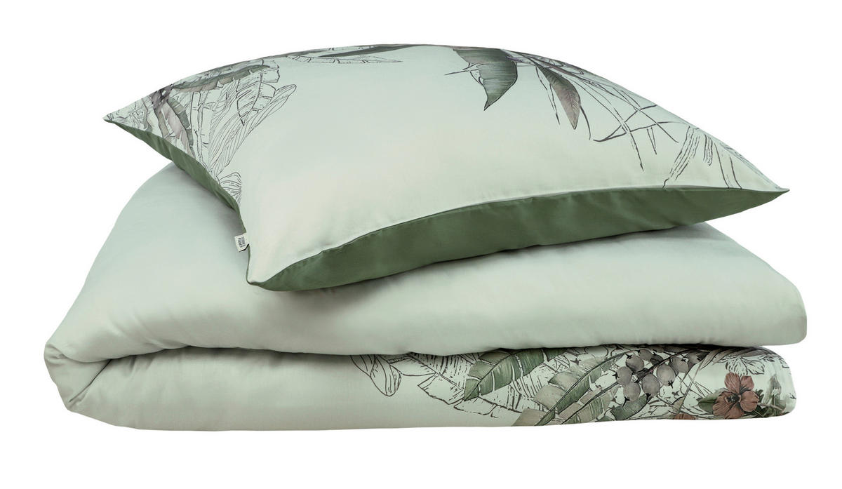 WENDEBETTWÄSCHE SW-Tropical grün Satin 140/200 cm  - Salbeigrün/Hellgrün, Basics, Textil (140/200cm) - Schöner Wohnen