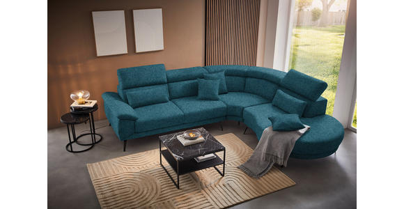 ECKSOFA in Velours Petrol  - Petrol/Schwarz, Design, Textil/Metall (299/264cm) - Novel