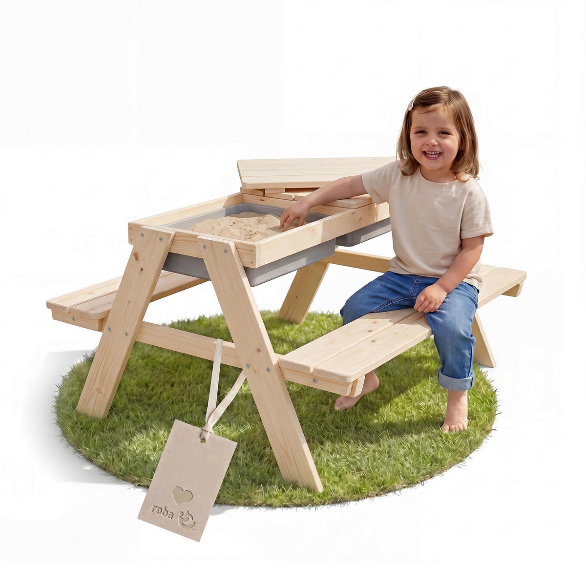 KINDERSPIELTISCH  - Naturfarben/Grau, Basics, Holz/Kunststoff (89/50/85,5cm) - Roba