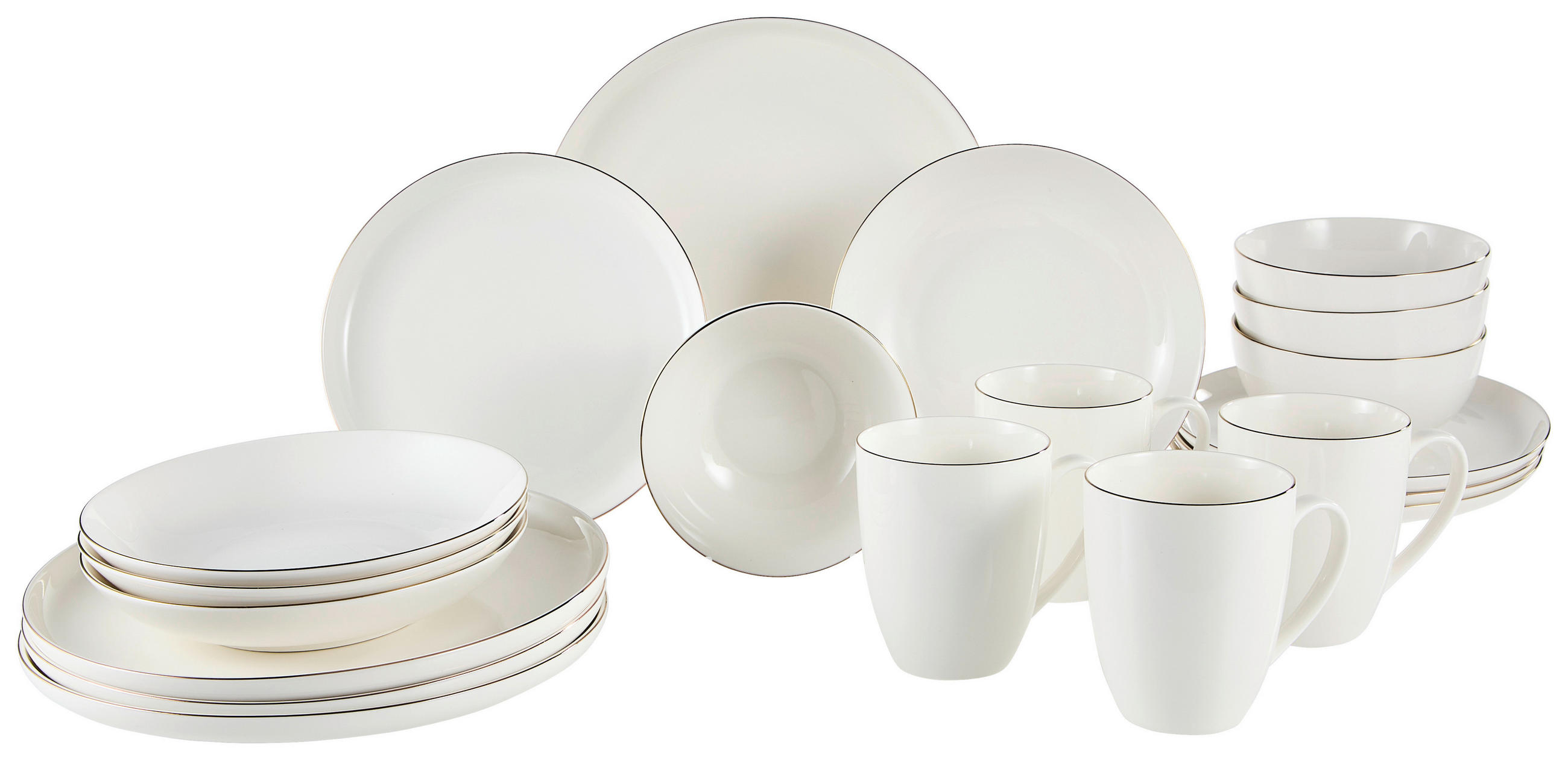 KOMBINOVANÁ SOUPRAVA 20dílné, porcelán (new bone china) keramika  - bílá/barvy zlata, Design, keramika - Novel