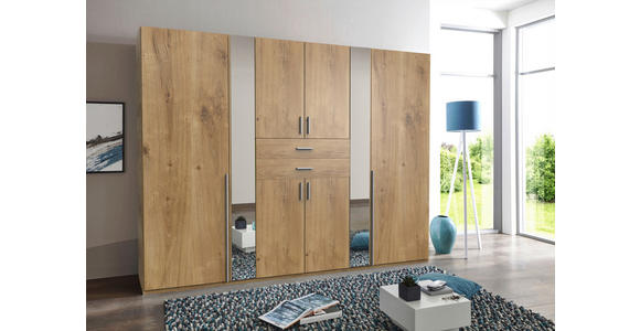 KLEIDERSCHRANK 270/208/58 cm 8-türig Plankeneiche - Plankeneiche/Alufarben, KONVENTIONELL, Glas/Holzwerkstoff (270/208/58cm) - Carryhome