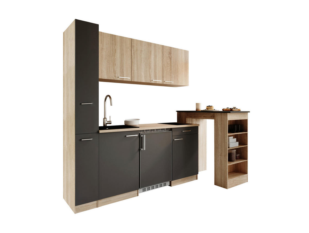 KUHINJSKI BLOK - siva/barve hrasta, Design, umetna masa/leseni material (180cm) - Respekta