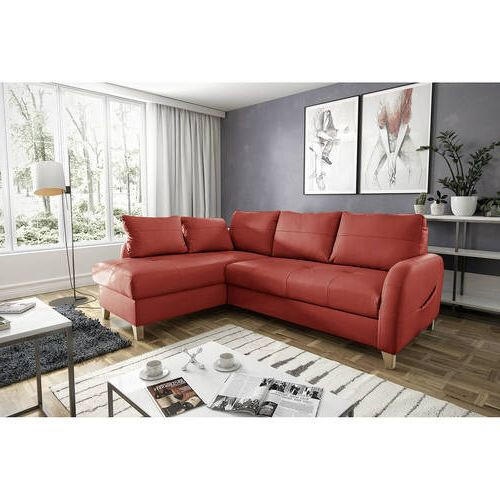 ECKSOFA Rot Echtleder Lederlook  - Buchefarben/Rot, Design, Leder/Holz (168/227cm) - Livetastic
