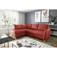 ECKSOFA Rot Echtleder Lederlook  - Buchefarben/Rot, Design, Leder/Holz (168/227cm) - Livetastic