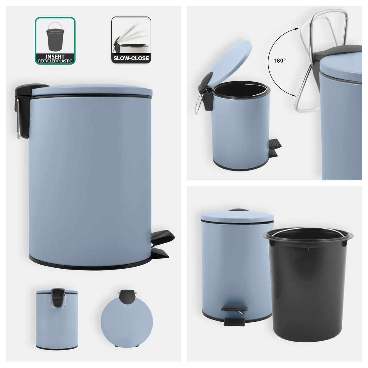 TRETEIMER ADELAR 3 L  - Schwarz/Grau, Basics, Kunststoff/Metall (16.80/16.80/22.80cm) - Spirella