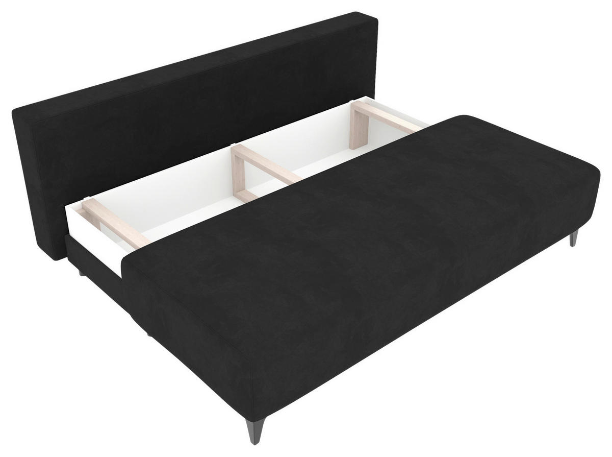 SCHLAFSOFA  mit Liegefunktion, Rücken echt Velours Anthrazit  - Anthrazit/Schwarz, KONVENTIONELL, Textil/Metall (200/98/90cm) - Carryhome