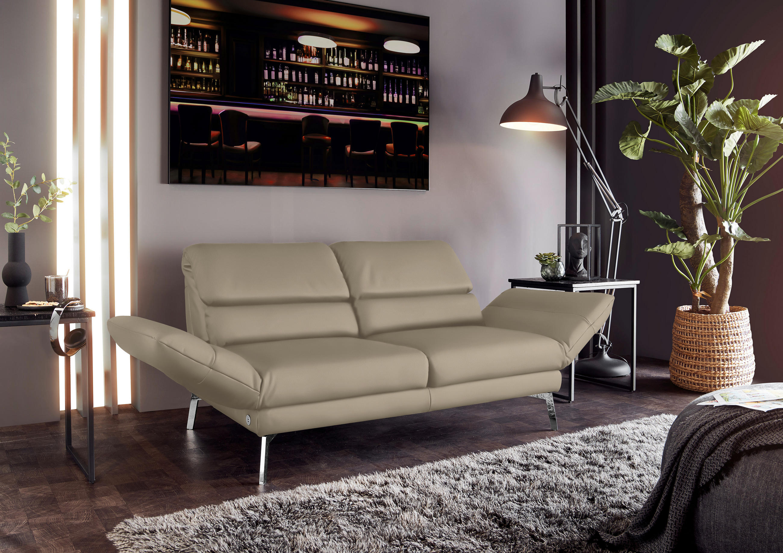 2-SITZER-SOFA Echtleder Hellbraun  - Chromfarben/Hellbraun, Design, Leder/Metall (178-226/82/96-177cm) - Dieter Knoll