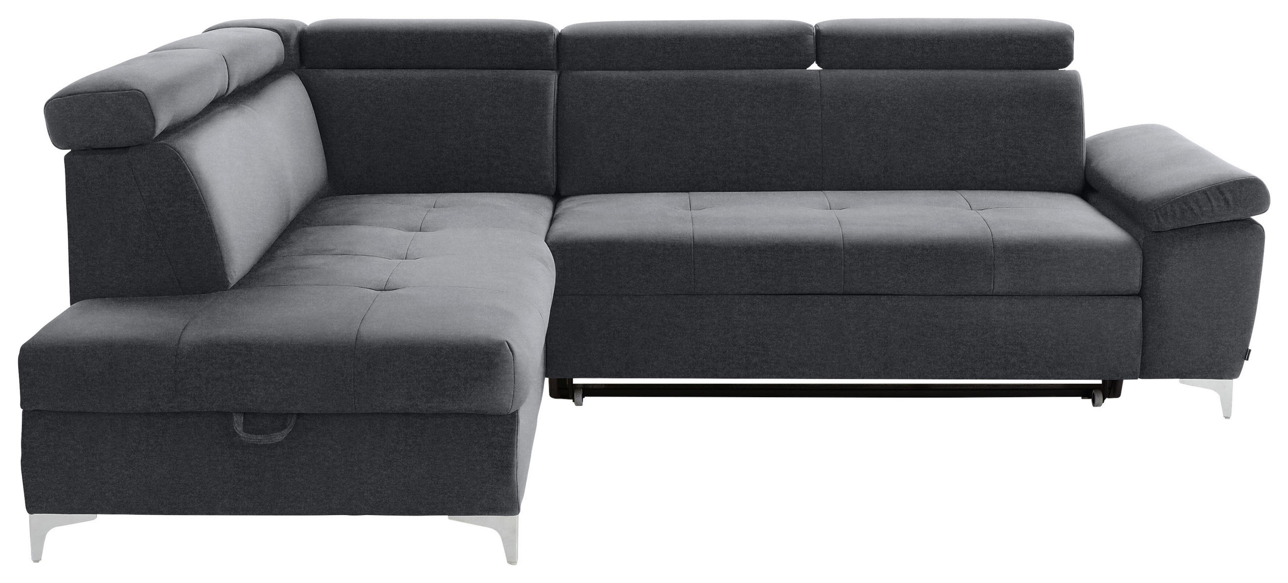 ECKSOFA Grau, Dunkelgrau Samt  - Chromfarben/Dunkelgrau, KONVENTIONELL, Textil/Metall (206/271cm) - Carryhome