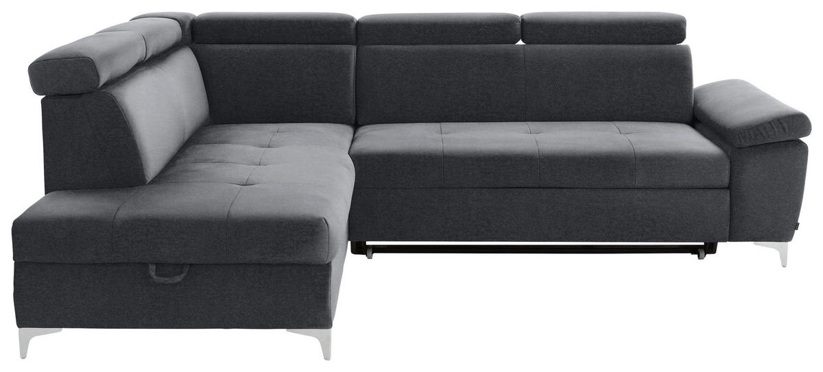 ECKSOFA  in Samt Grau, Dunkelgrau  - Chromfarben/Dunkelgrau, KONVENTIONELL, Textil/Metall (206/271cm) - Carryhome