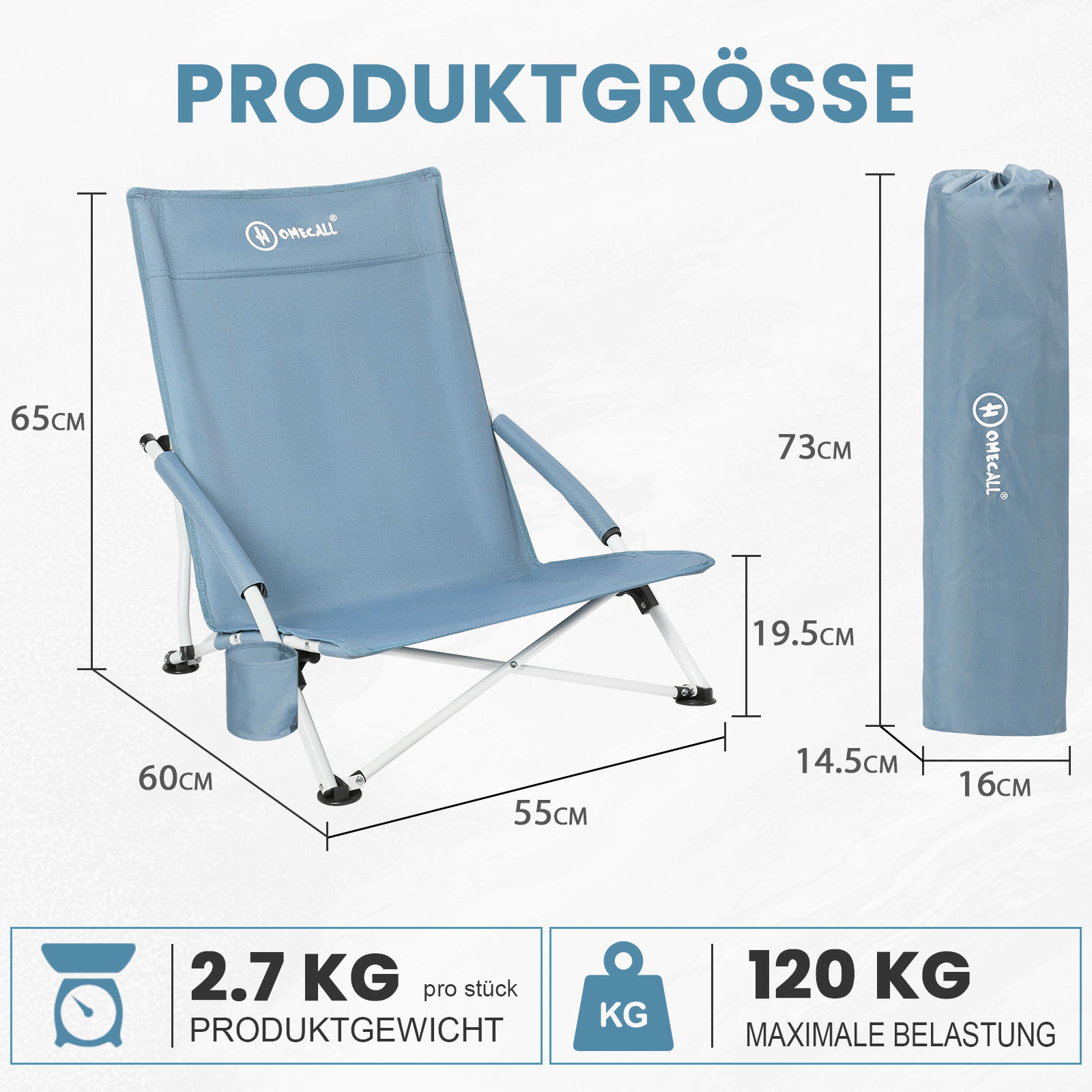STRANDSTUHL-SET Stahl Blau  - Blau, Basics, Textil/Metall (55/60/65cm) - Modante