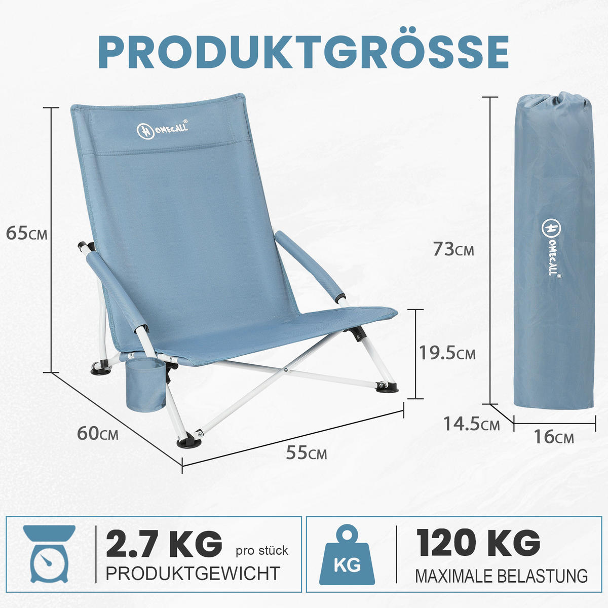 STRANDSTUHL-SET Stahl Blau  - Blau, Basics, Textil/Metall (55/60/65cm) - Modante