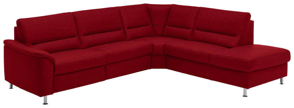 ECKSOFA in Echtleder Rot  - Rot/Alufarben, Konventionell, Leder/Metall (290/249cm) - Beldomo Premium