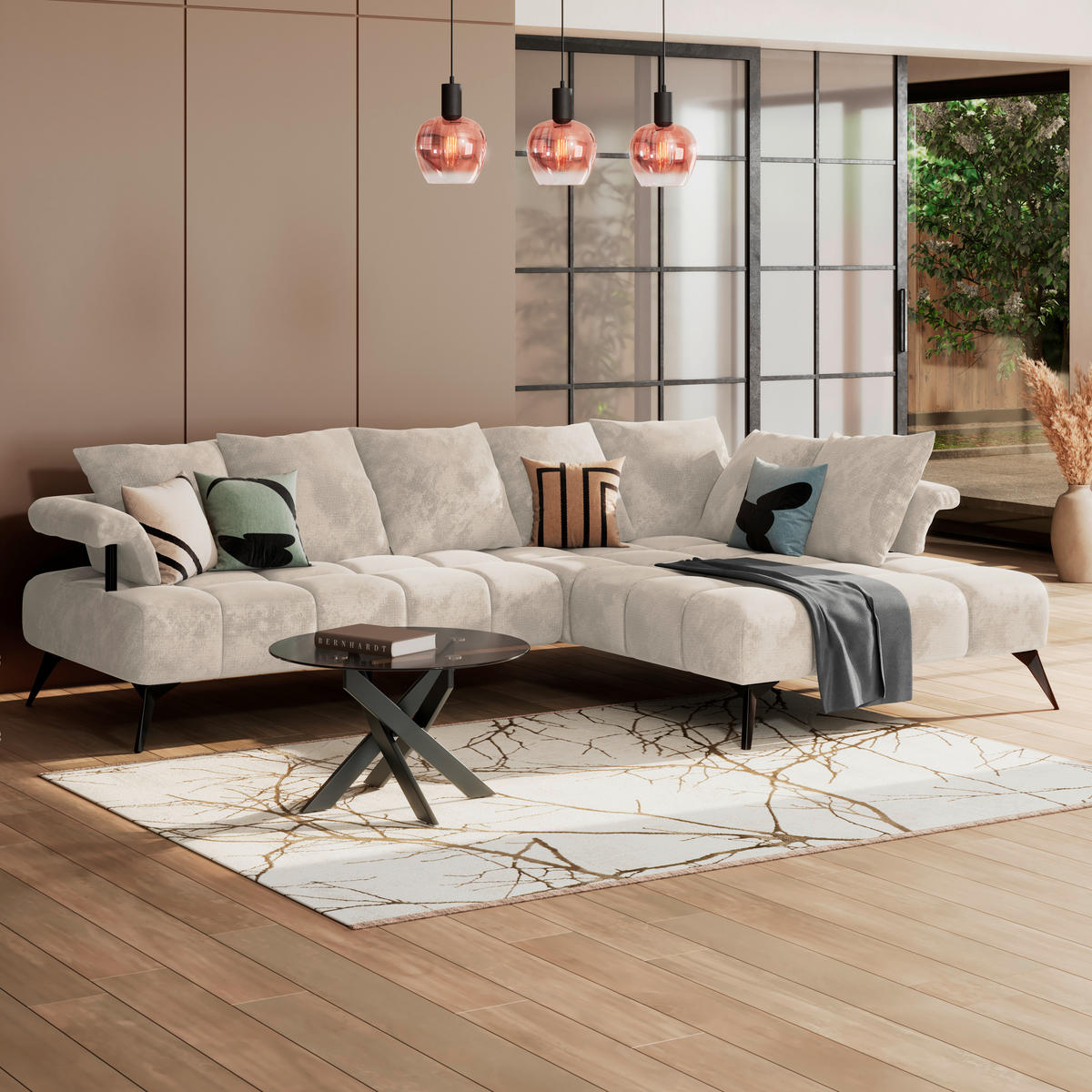 ECKSOFA VANESSA Beige Flachgewebe  - Beige/Schwarz, MODERN, Kunststoff/Textil (297/200cm) - Livetastic