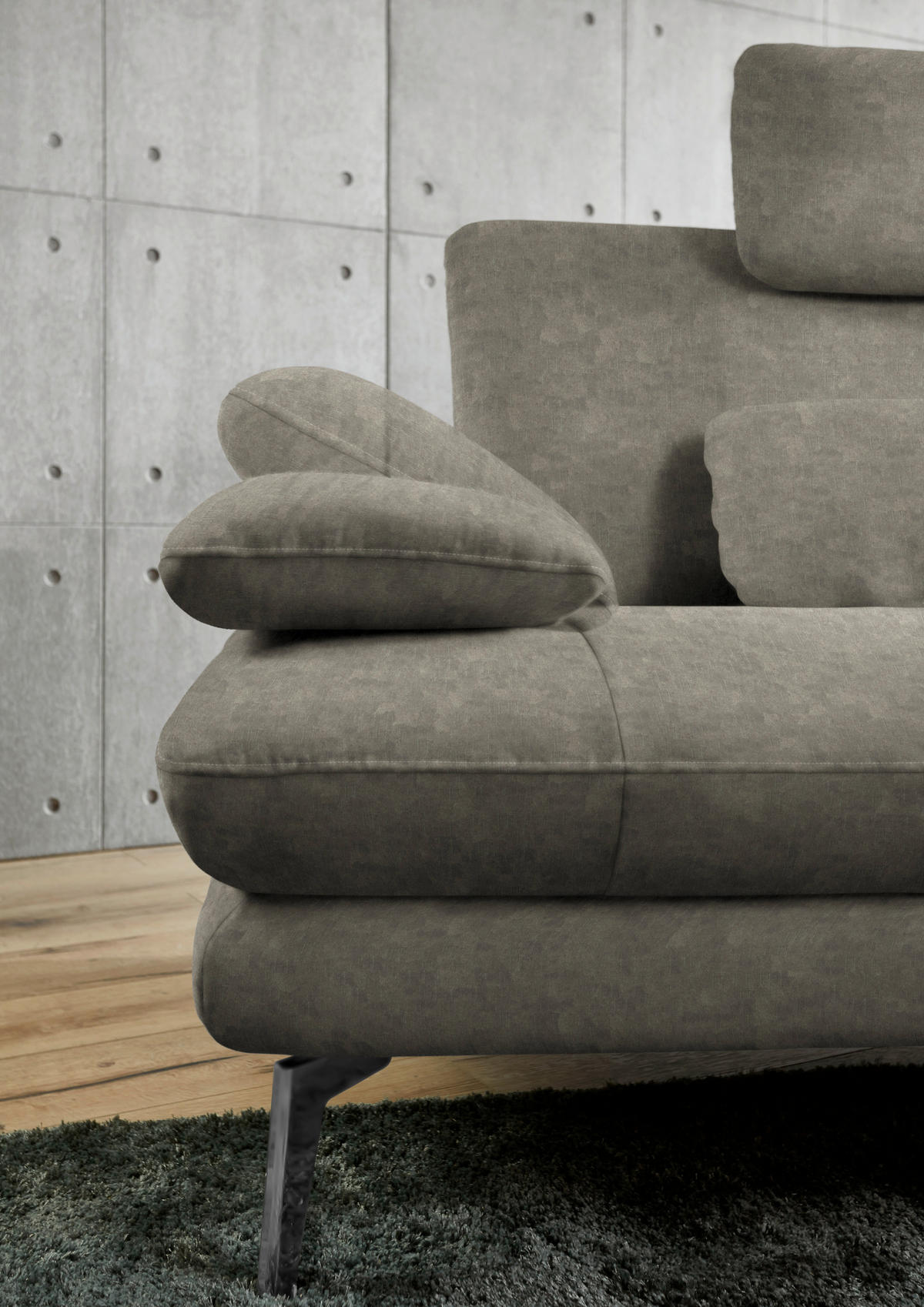 ECKSOFA in Velours Grau  - Schwarz/Grau, Design, Textil/Metall (284/184cm) - Dieter Knoll