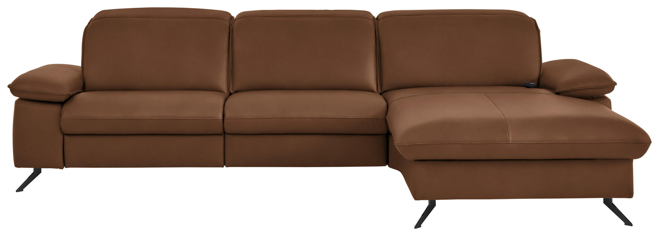ECKSOFA 307/169 cm Beldomo premium in Echtleder Beigebraun Kopfteilverstellung  307/169 cm  - Beigebraun/Schwarz, Design, Leder/Metall (307/169cm) - Beldomo Premium
