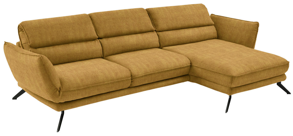 ECKSOFA in Velours Currygelb  - Currygelb/Schwarz, Design, Textil/Metall (283/153cm) - Valdera