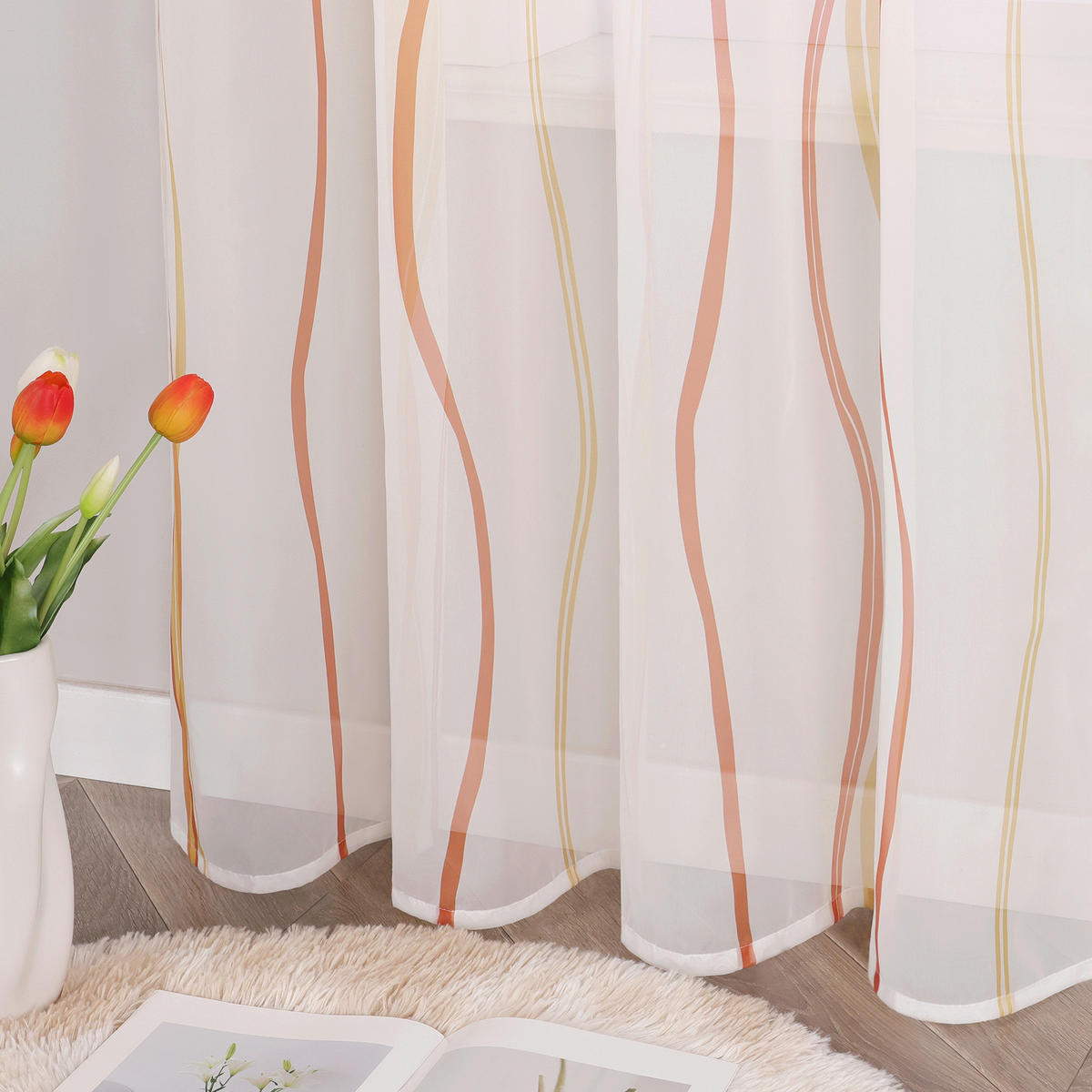 FERTIGVORHANG  transparent  140/145 cm   - Weiß Hochglanz/Orange, Basics, Textil (140/145cm) - Joyswahl
