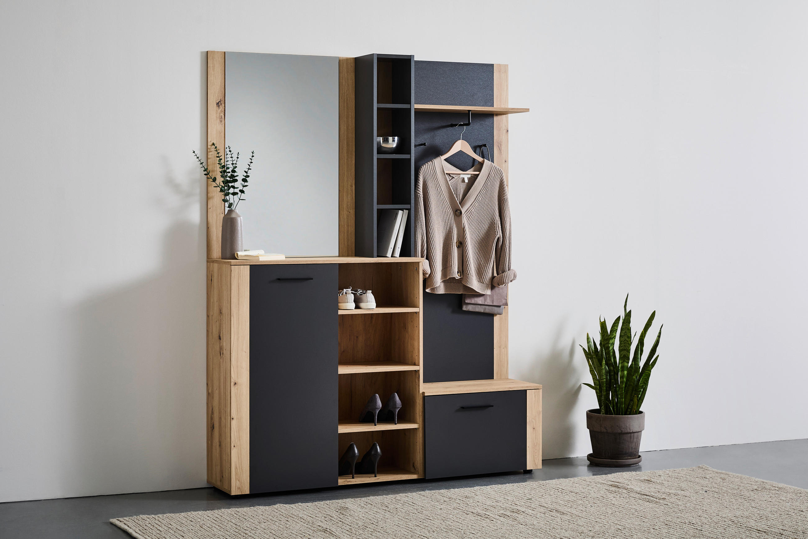 GARDEROBE 4-teilig  in 150/190/32 cm  - Anthrazit/Eiche Artisan, Design, Glas/Holzwerkstoff (150/190/32cm) - MID.YOU