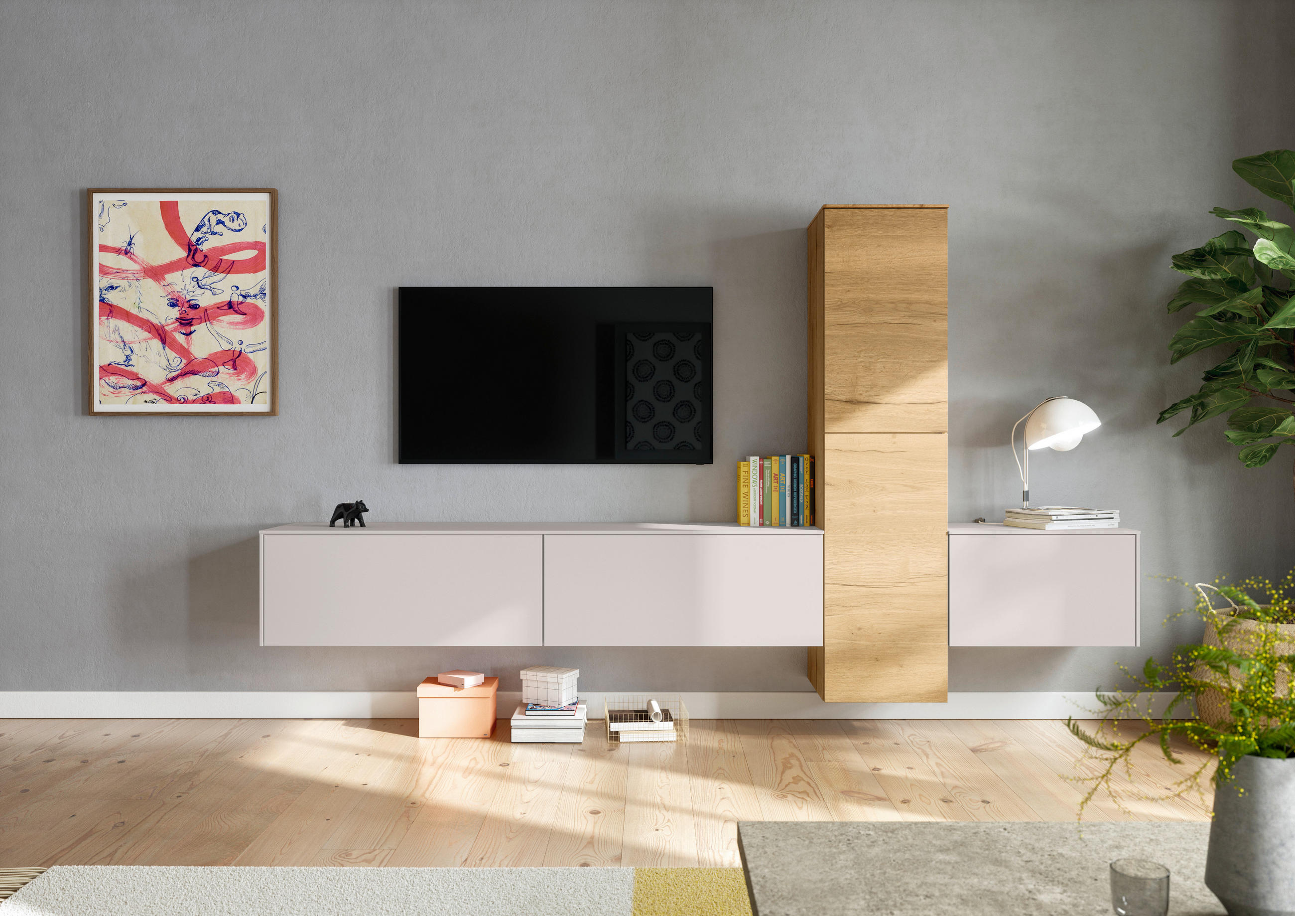 WOHNWAND  in Hellgrau  282/160/37 cm  - Eichefarben/Hellgrau, Design, Holzwerkstoff (282/160/37cm) - Celina Home