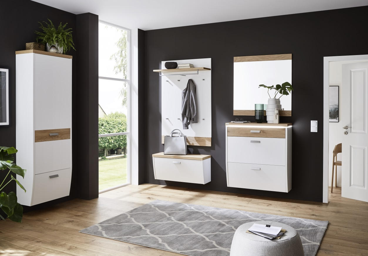 GARDEROBE 5-teilig  in 290/200/32 cm  - Eichefarben/Weiß, Design, Holz/Holzwerkstoff (290/200/32cm) - Dieter Knoll