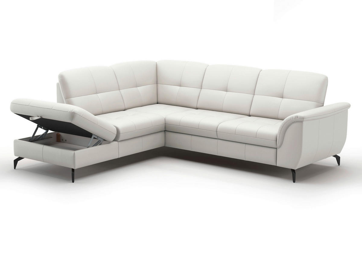 ECKSOFA in Vliesstoff Kombination Echtleder/Stoff Weiss  - Weiss/Schwarz, Modern, Leder/Textil (212/244cm) - Sit & More
