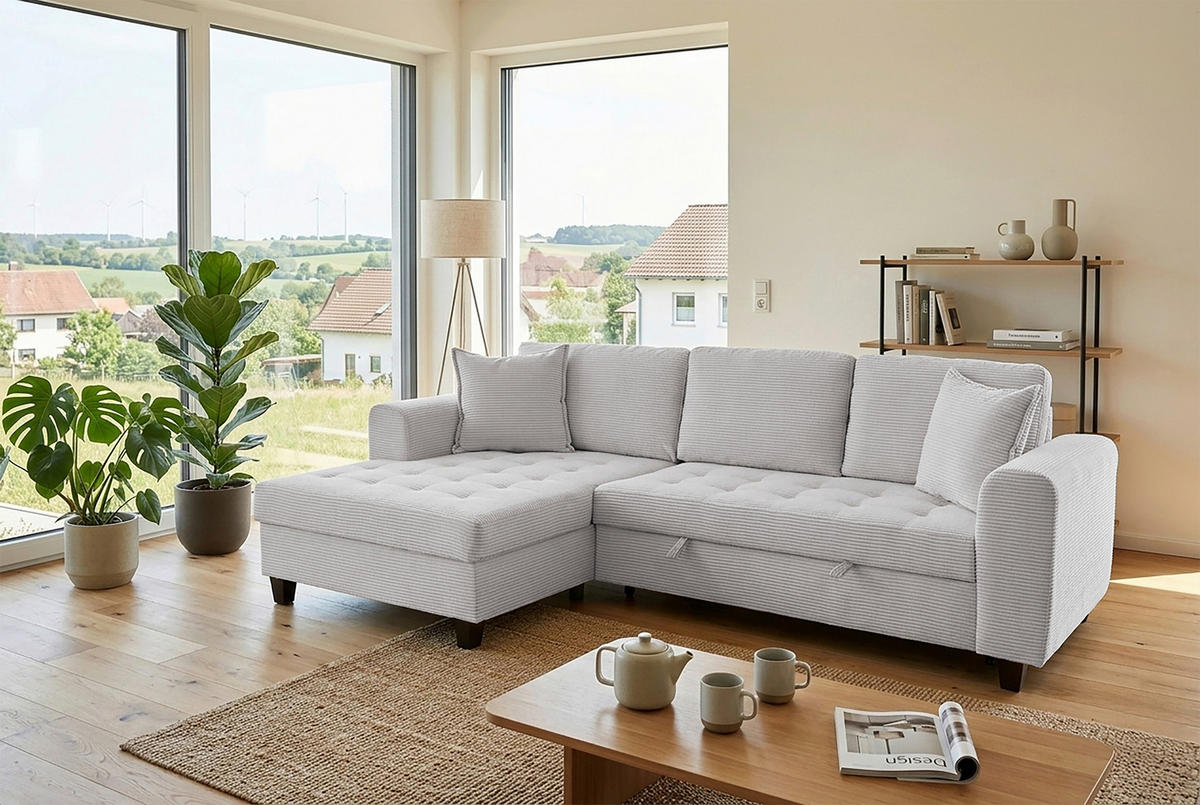 ECKSOFA MORITZ Taupe Cord Zierkissen, Bettkasten  - Taupe, Trend, Textil (155/265cm) - P & B