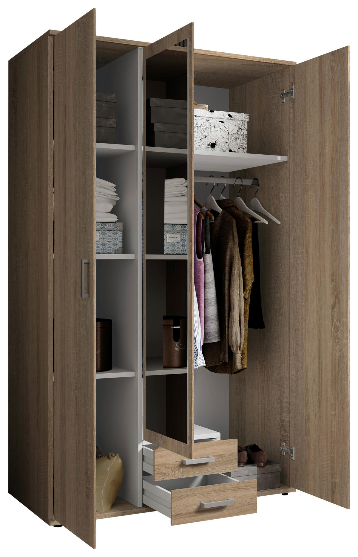 OMARA ZA OBLAČILA, hrast sonoma  - barve aluminija/hrast sonoma, Konvencionalno, umetna masa/steklo (120/196/53,5cm) - Carryhome