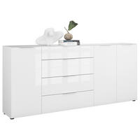 SIDEBOARD Style  in 225/98,7/40 cm  - Chromfarben/Weiß Hochglanz, Basics, Glas/Holzwerkstoff (225/98,7/40cm)