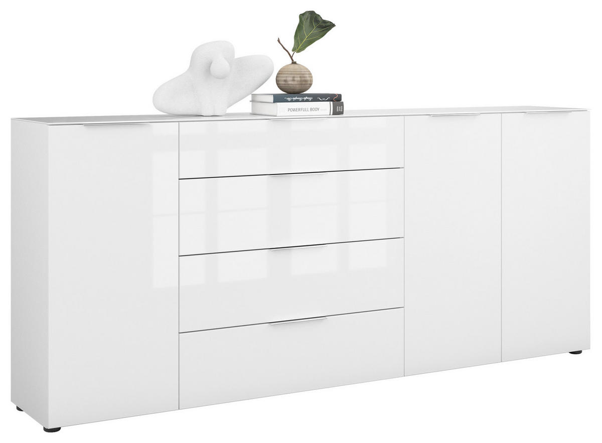 SIDEBOARD Style  in 225/98,7/40 cm  - Chromfarben/Weiß Hochglanz, Basics, Glas/Holzwerkstoff (225/98,7/40cm)