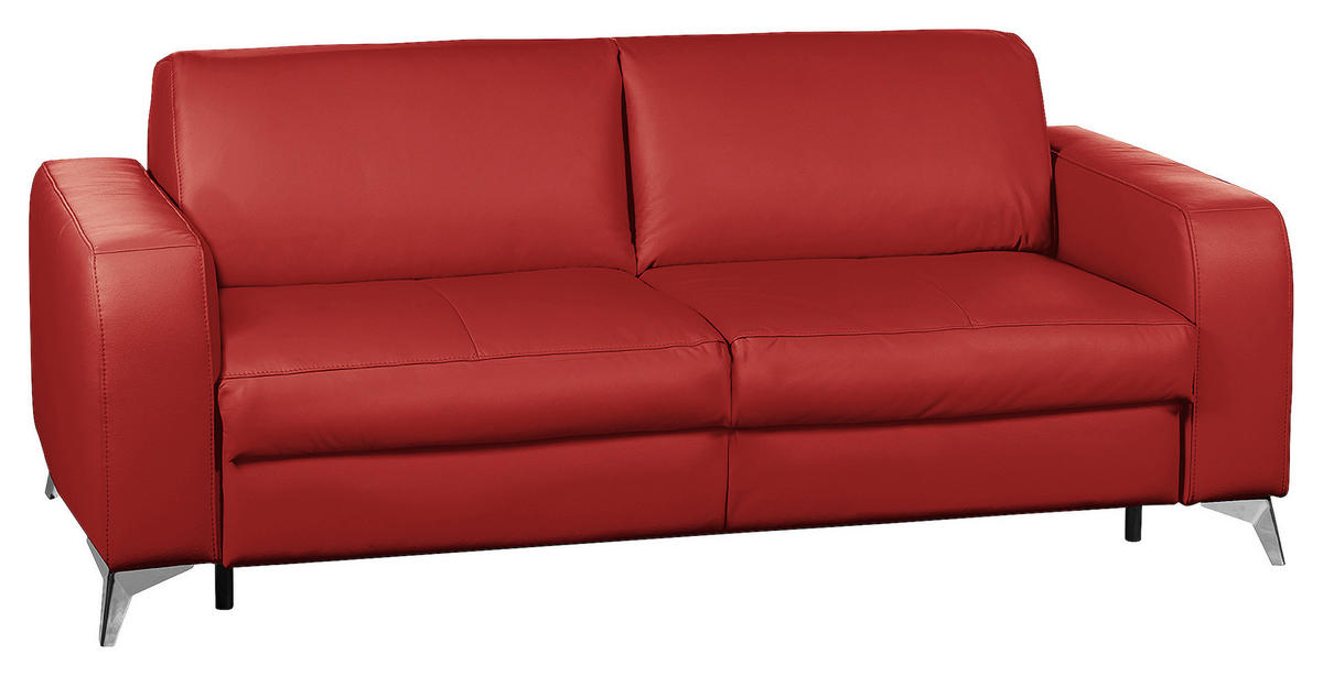 SCHLAFSOFA in Leder Rot  - Silberfarben/Rot, Design, Leder/Metall (204/84/104cm) - Livetastic