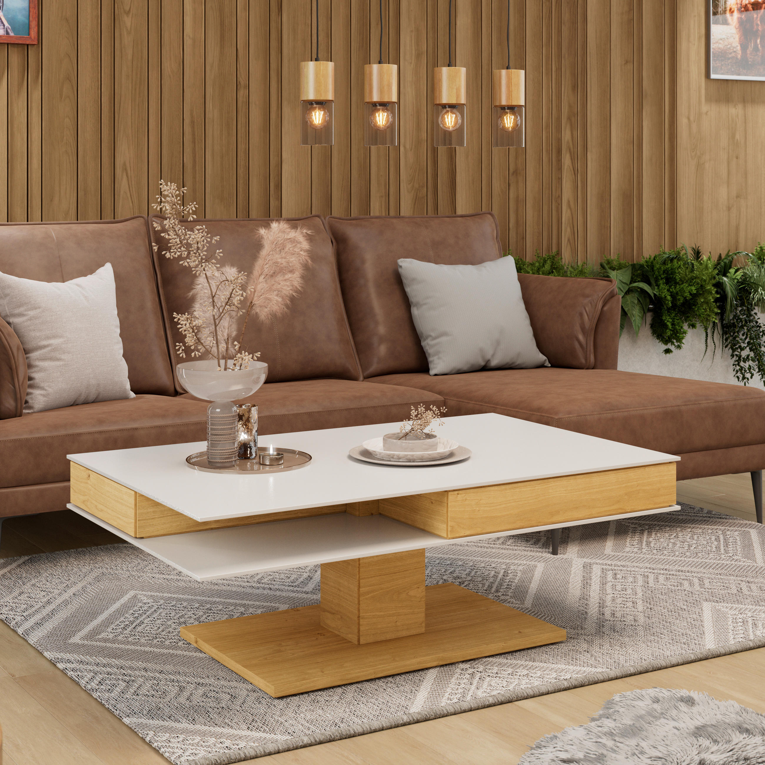 COUCHTISCH in Holz, Glas, Holzwerkstoff 120/75/43 cm  - Weiss/Eichefarben, Design, Glas/Holz (120/75/43cm) - Voglauer