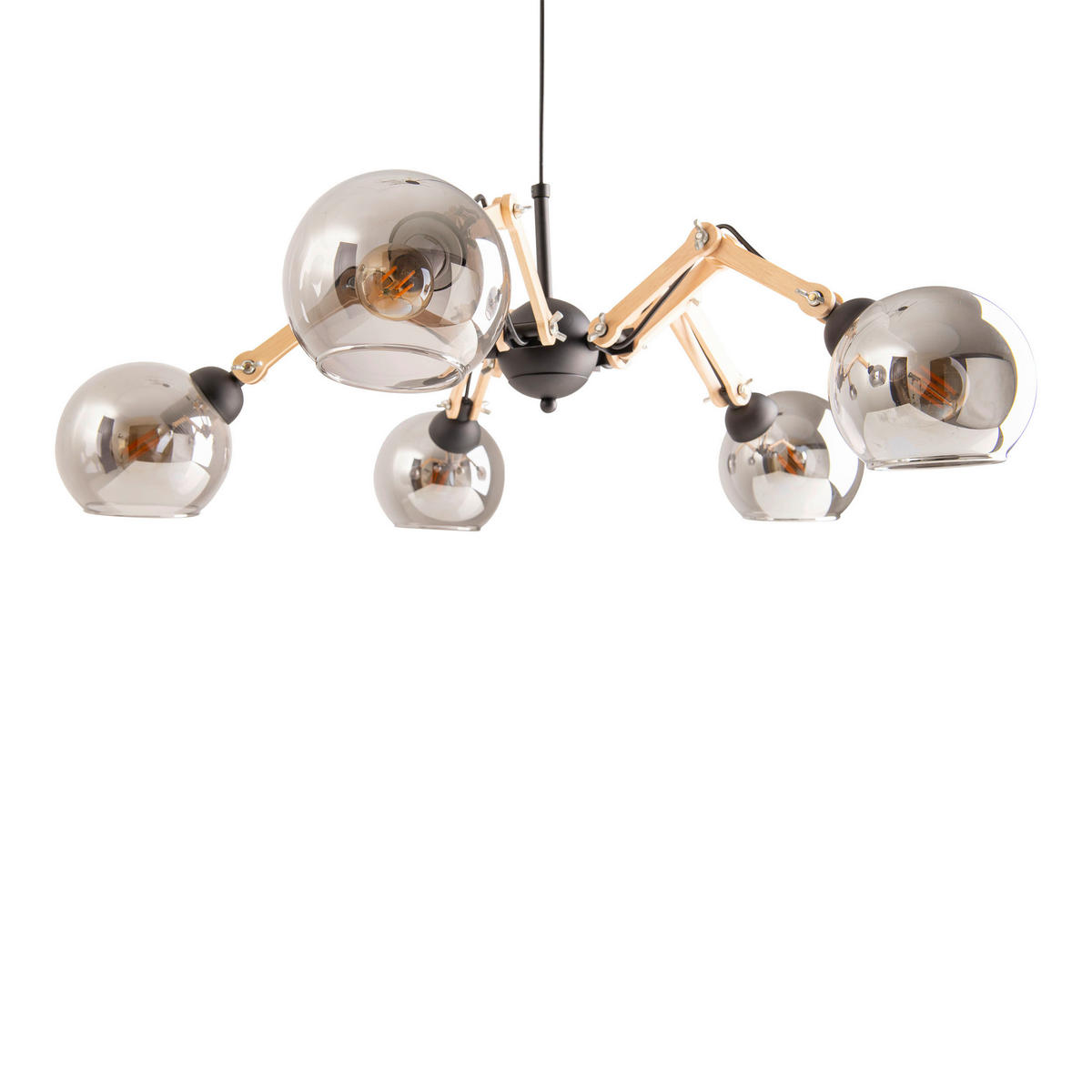 HÄNGELEUCHTE 80/130 cm   - Schwarz/Naturfarben, Design, Glas/Holz (80/130cm) - Näve