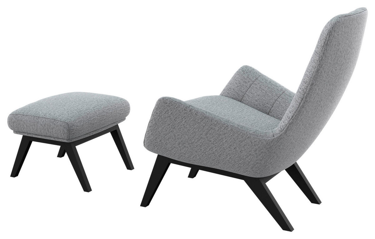 SESSELSET Flachgewebe Hocker    - Hellgrau/Schwarz, Design, Holz/Textil (84/95/96cm) - MID.YOU