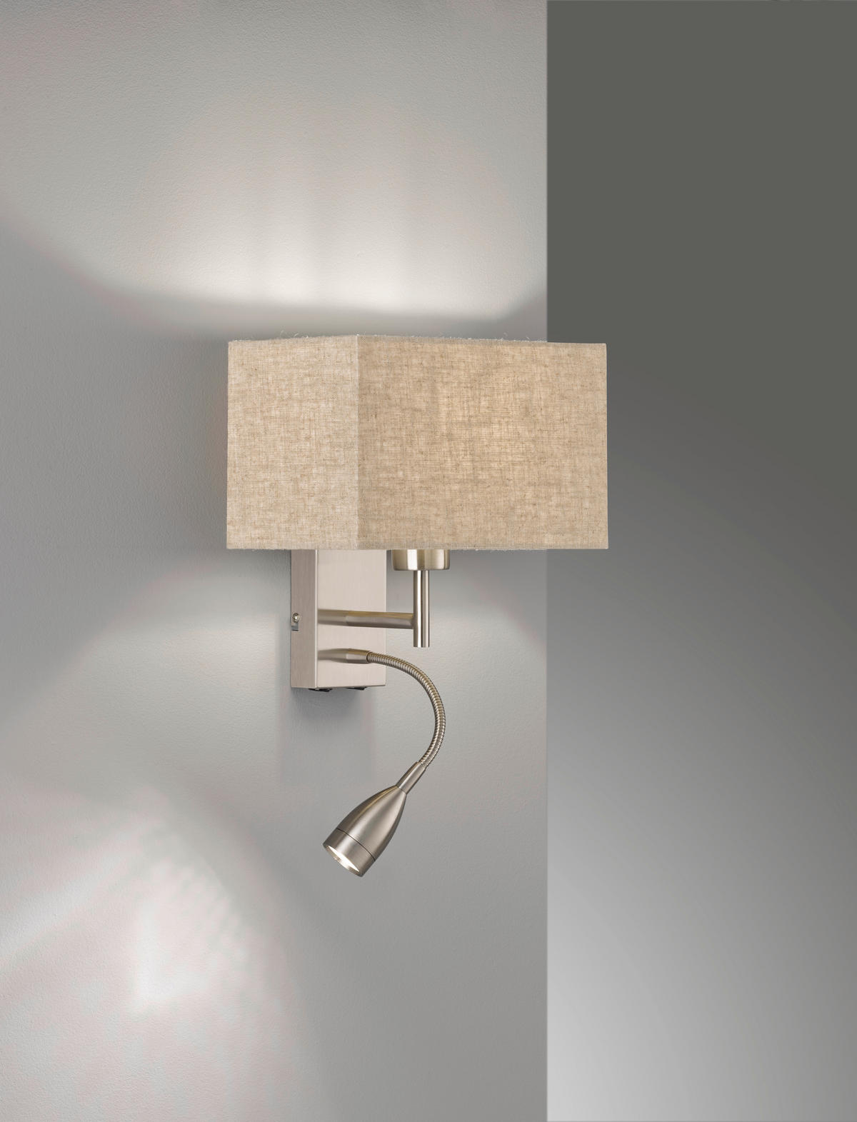 NÁSTĚNNÉ SVÍTIDLO, 25/38 cm  - pískové barvy/barvy niklu, Design, kov/textil (25/38cm) - Fischer & Honsel