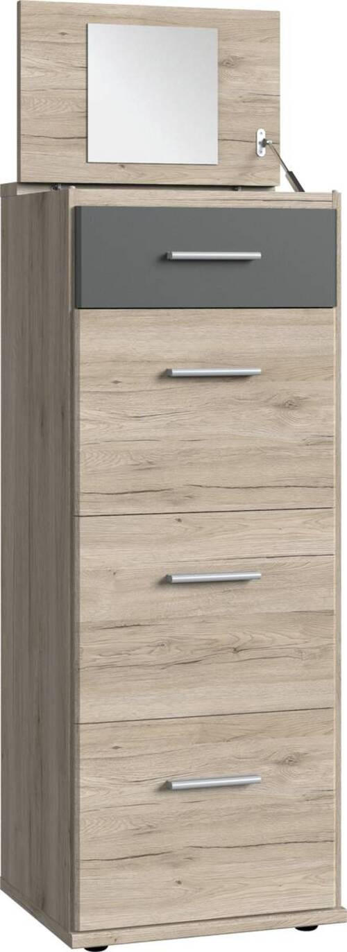 KOMMODE 46/121/40 cm  in Graphitfarben, Eiche San Remo  - Graphitfarben/Alufarben, Konventionell, Glas/Holzwerkstoff (46/121/40cm) - Carryhome