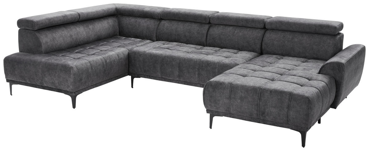 WOHNLANDSCHAFT Graphitfarben Velours  - Schwarz/Graphitfarben, Design, Textil/Metall (191/340/172cm) - Stylife