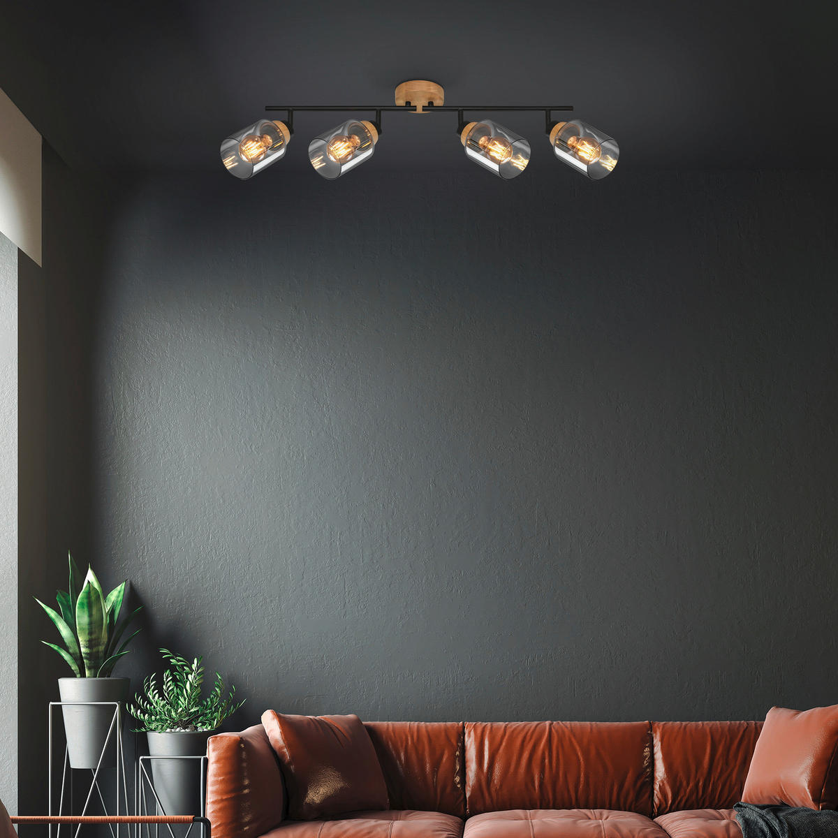 DECKENSPOTS 68/11/24 cm   - Eichefarben/Schwarz, Design, Glas/Holz (68/11/24cm)