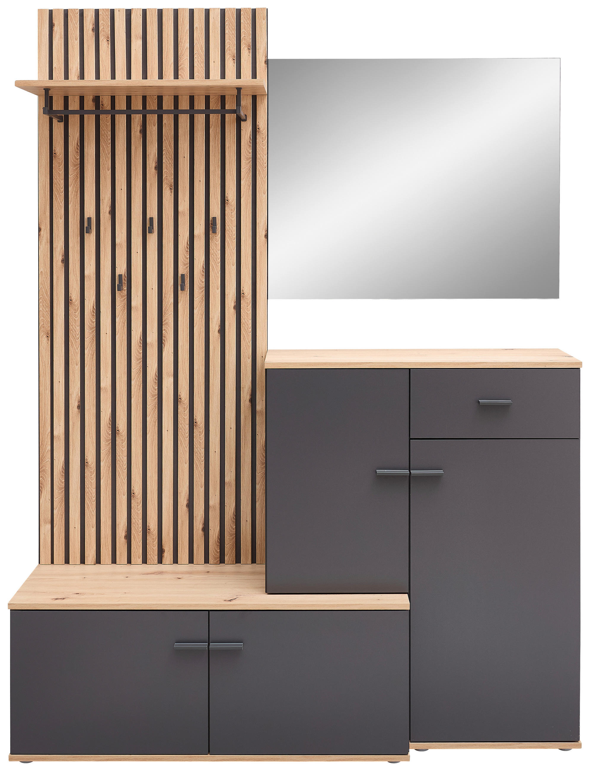 GARDEROBE in 148/199/38 cm - Anthrazit/Eiche Artisan, Design, Glas/Holzwerkstoff (148/199/38cm) - Xora