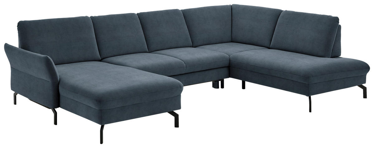 WOHNLANDSCHAFT in Velours Blaugrau  - Blaugrau/Schwarz, Design, Textil/Metall (179/335/220cm) - Beldomo System