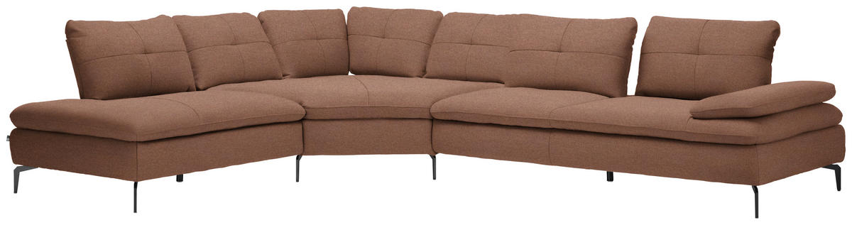 ECKSOFA in Flachgewebe Braun  271/344 cm  - Schwarz/Braun, Design, Textil/Metall (271/344cm) - Chilliano