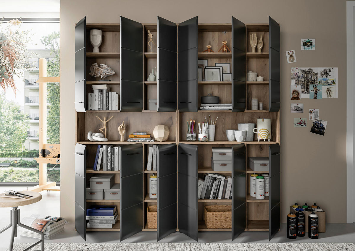 HOCHSCHRANK 180/185/30 cm  - Eiche dunkel/Schwarz, Basics, Holzwerkstoff/Kunststoff (180/185/30cm) - MID.YOU