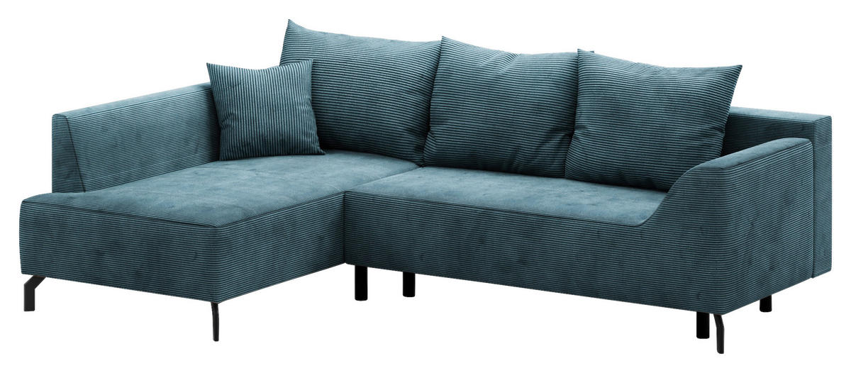 ECKSCHLAFSOFA  mit Bettkasten erhältlich, seitenverkehrt erhältlich, Schlafen auf Sitzhöhe, Bettfunktion erhältlich, Rücken echt Cord Mintgrün  - Schwarz/Mintgrün, Design, Textil/Metall (167/273cm) - MID.YOU