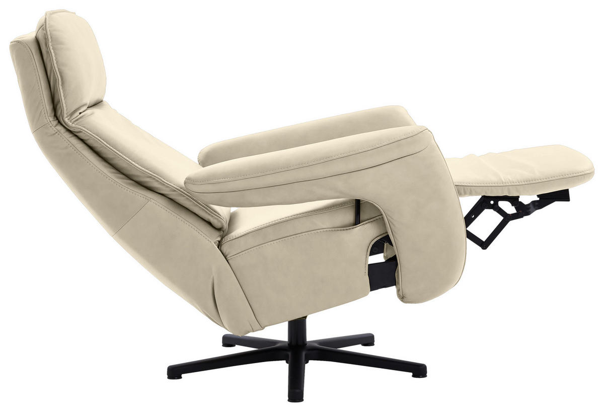 RELAXSESSEL in Leder Creme, Naturfarben  - Creme/Schwarz, Design, Leder/Metall (83/112/87-174cm) - Valdera