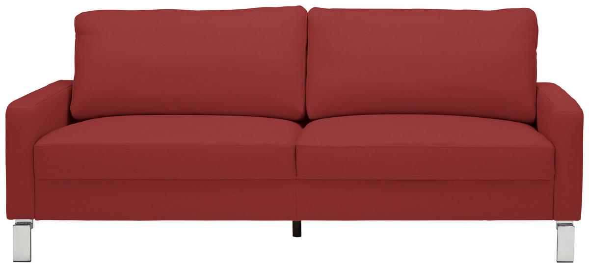 3-SITZER-SOFA in Echtleder Rot  - Chromfarben/Rot, Design, Leder/Metall (204/81/97cm) - Pure Home Lifestyle
