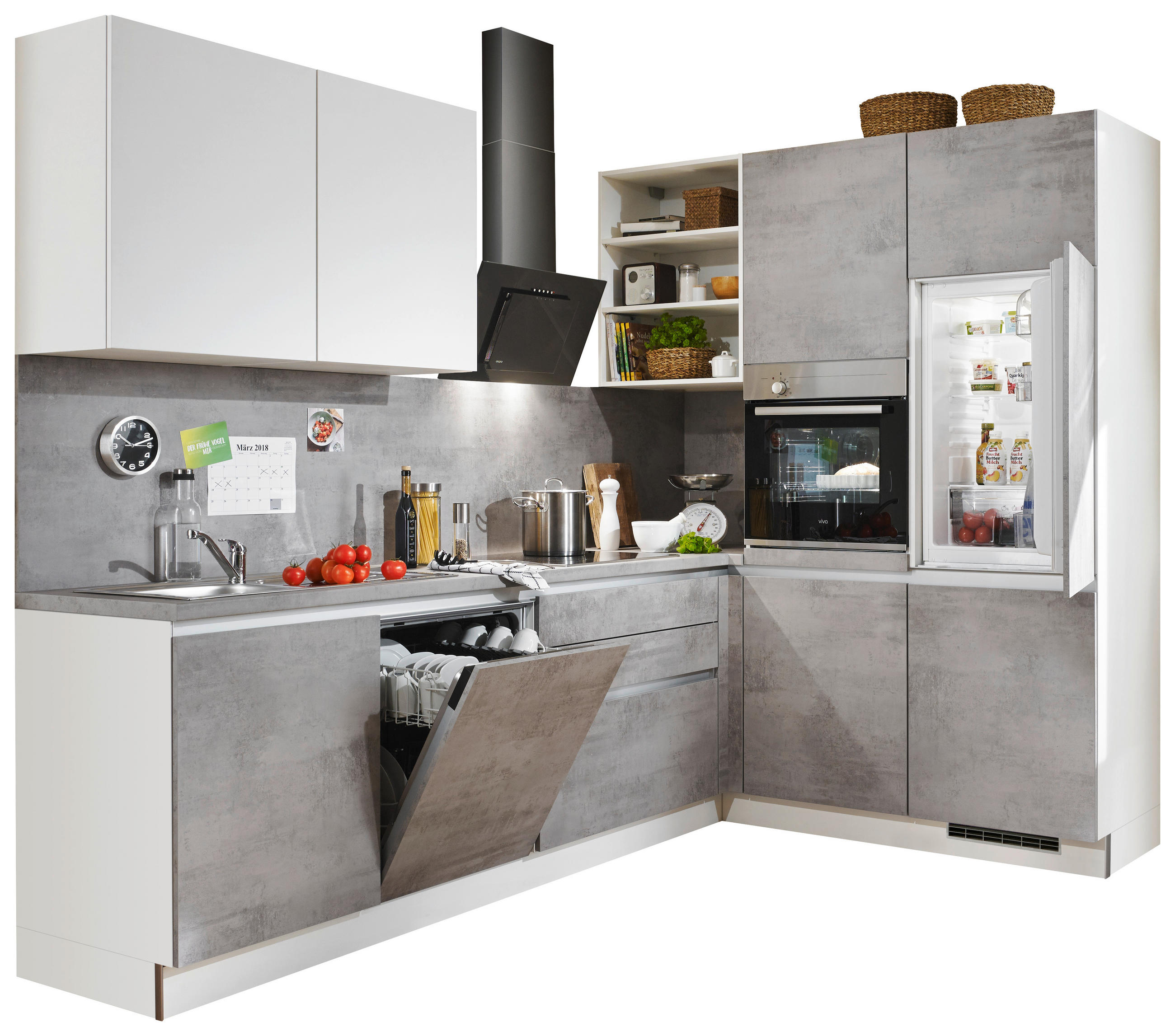 ECKKÜCHE 275/185 cm  in Hellgrau  - Hellgrau, Design, Holzwerkstoff (275/185cm) - Welnova
